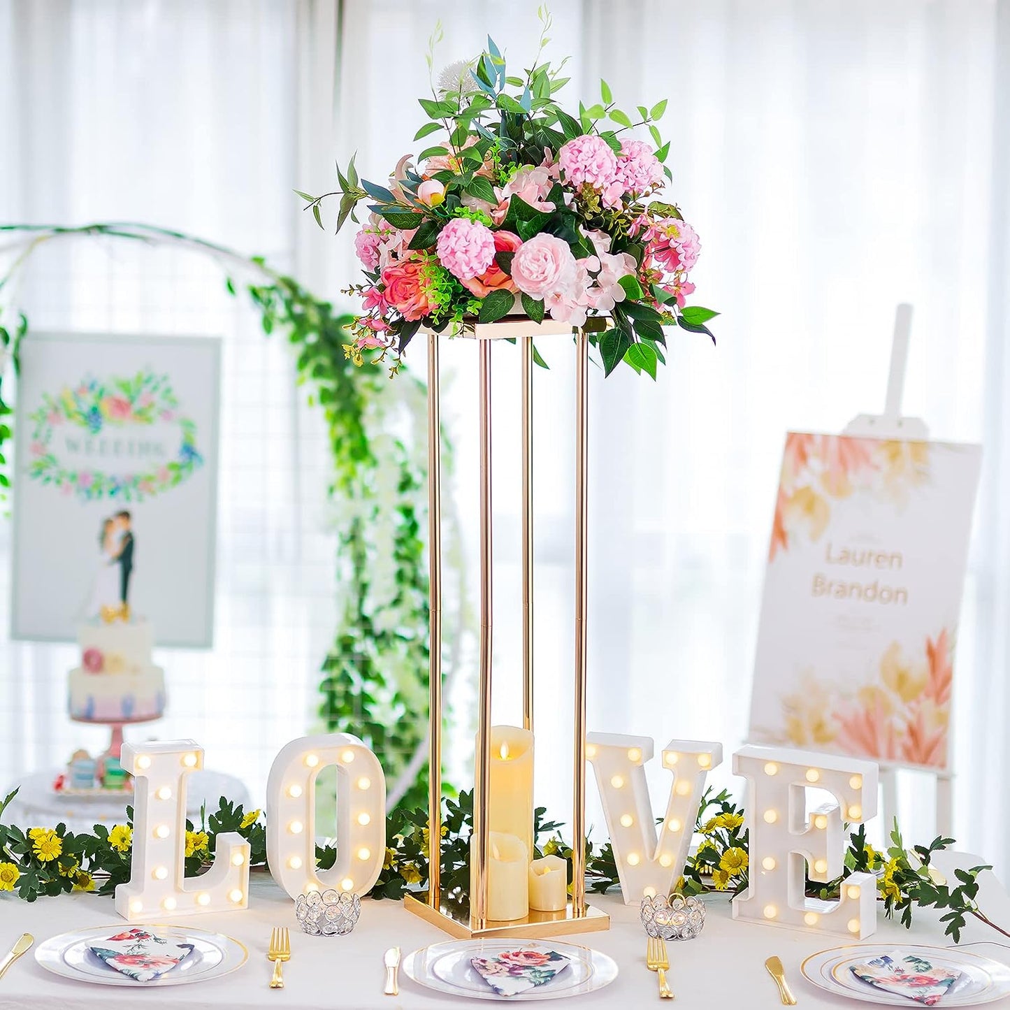 Gold Column Flower Stands